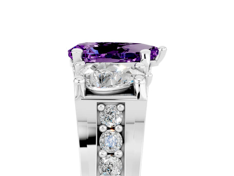 White gold Pear Cut Amethyst Three-Stone Ring with Channel Set Band and Four-Prong Setting_5