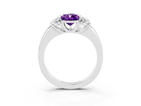 White gold Pear Cut Amethyst Three-Stone Ring with Four-Prong Setting and Classic Band_3