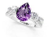 White gold Pear Cut Amethyst Three-Stone Ring with Pavé Split Shank and Four-Prong Setting_13