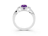 White gold Pear Cut Amethyst Three-Stone Ring with Pavé Split Shank and Four-Prong Setting_15