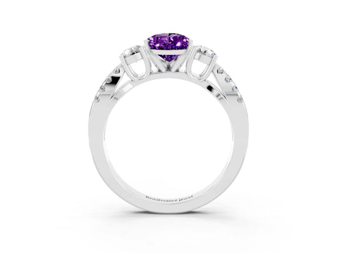 White gold Pear Cut Amethyst Three-Stone Ring with Pavé Split Shank and Four-Prong Setting_15