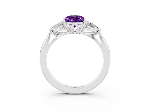 White gold Pear Cut Amethyst Three-Stone Ring with Pear Side Stones and Four-Prong Setting_15
