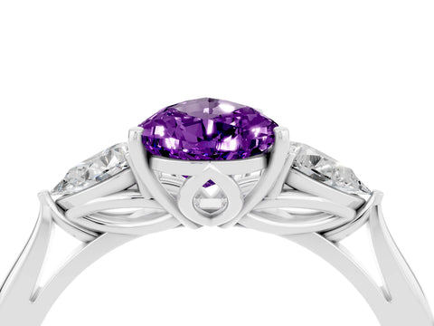 White gold Pear Cut Amethyst Three-Stone Ring with Pear Side Stones and Four-Prong Setting_16