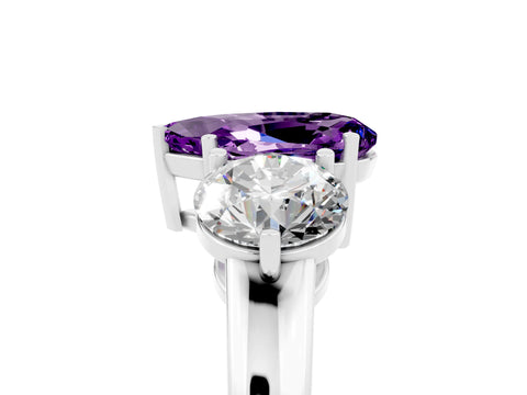 White gold Pear Cut Amethyst Three-Stone Ring with Prong Setting and Classic Band_5