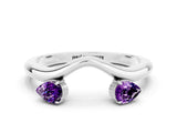 White gold Pear Cut Amethyst Two-Stone Open Band Ring with Prong Setting_6