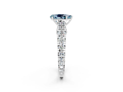 White gold Pear Cut Aquamarine Classic Solitaire Ring with Pavé Band and Four-Prong Setting_2