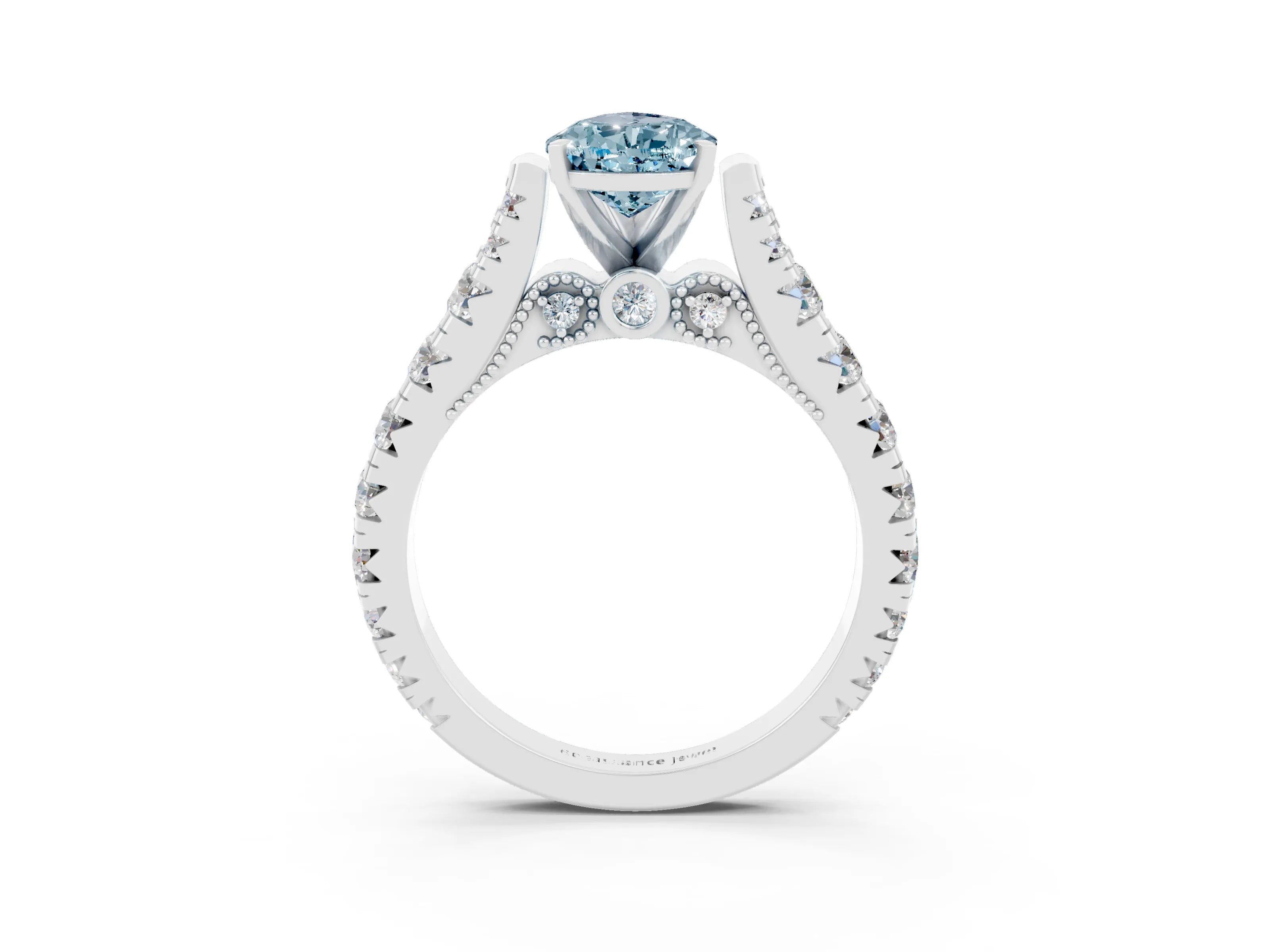 White gold Pear Cut Aquamarine Classic Solitaire Ring with Pavé Band and Four-Prong Setting_3