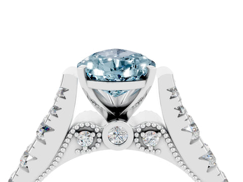 White gold Pear Cut Aquamarine Classic Solitaire Ring with Pavé Band and Four-Prong Setting_4