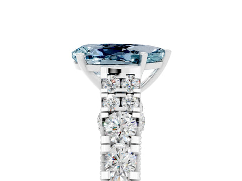White gold Pear Cut Aquamarine Classic Solitaire Ring with Pavé Band and Four-Prong Setting_5