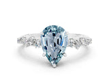 White gold Pear Cut Aquamarine Cluster Side Stone Solitaire Ring with Prong Setting_24