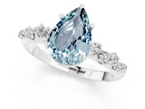 White gold Pear Cut Aquamarine Cluster Side Stone Solitaire Ring with Prong Setting_25