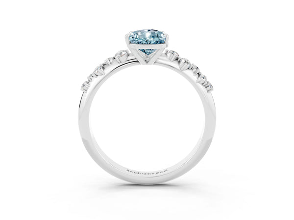 Platinum Pear Cut Aquamarine Cluster Side Stone Solitaire Ring with Prong Setting
