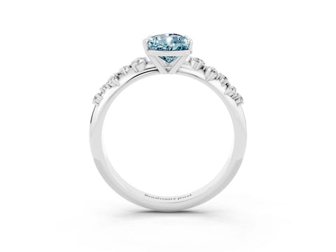 White gold Pear Cut Aquamarine Cluster Side Stone Solitaire Ring with Prong Setting_27
