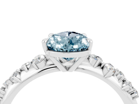 White gold Pear Cut Aquamarine Cluster Side Stone Solitaire Ring with Prong Setting_28