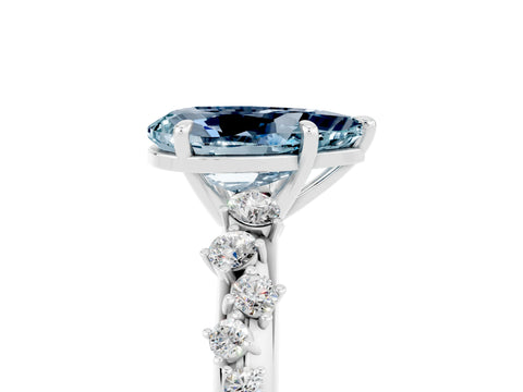 White gold Pear Cut Aquamarine Cluster Side Stone Solitaire Ring with Prong Setting_29