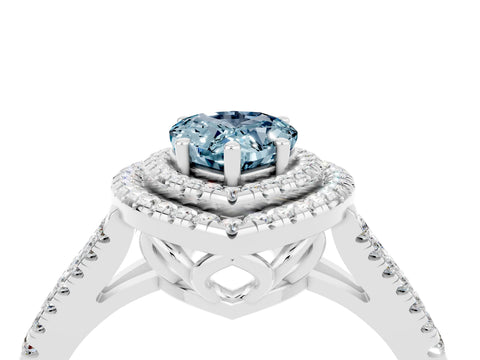 White gold Pear Cut Aquamarine Double Halo Ring with Pavé Band and Prong Setting_16