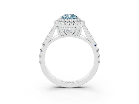 White gold Pear Cut Aquamarine Double Halo Ring with Split Shank and Prong Setting_15
