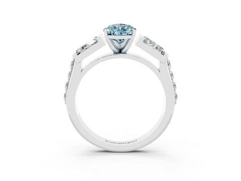 White gold Pear Cut Aquamarine Engagement Ring with Baguette Side Stones and Channel Set Band_3