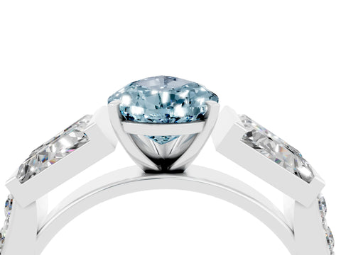 White gold Pear Cut Aquamarine Engagement Ring with Baguette Side Stones and Channel Set Band_4