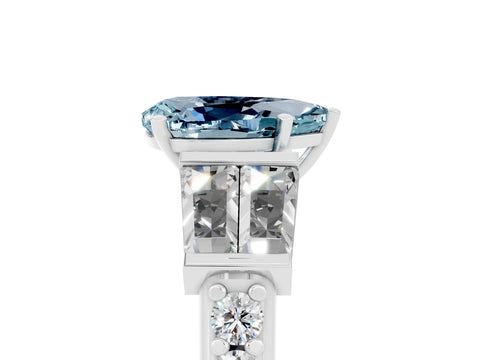 White gold Pear Cut Aquamarine Engagement Ring with Baguette Side Stones and Channel Set Band_5