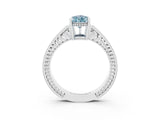 White gold Pear Cut Aquamarine Engagement Ring with Milgrain Channel Set Band and Prong Setting_3