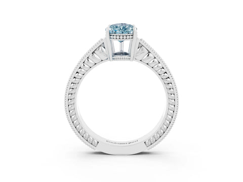 White gold Pear Cut Aquamarine Engagement Ring with Milgrain Channel Set Band and Prong Setting_3