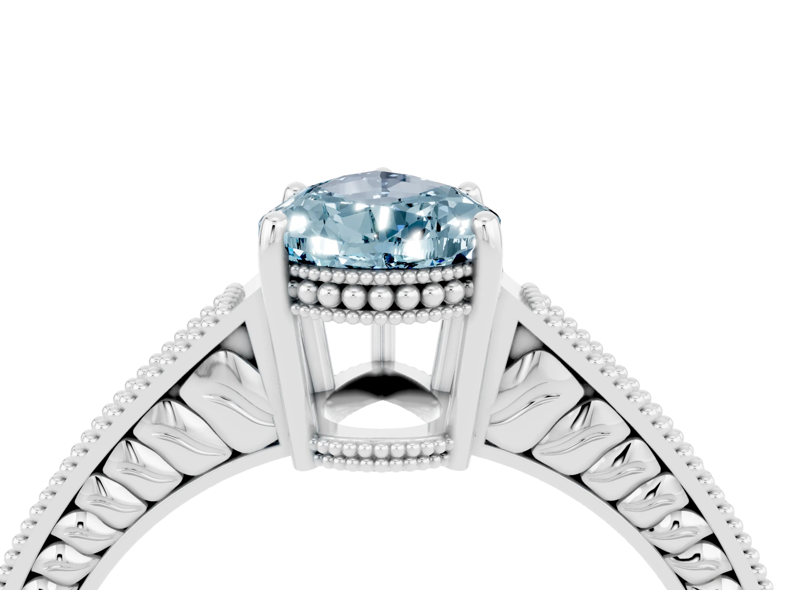 White gold Pear Cut Aquamarine Engagement Ring with Milgrain Channel Set Band and Prong Setting_4