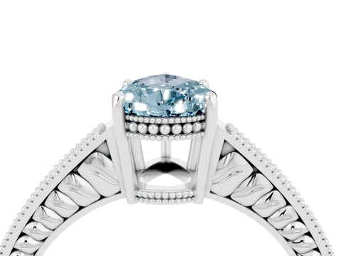 White gold Pear Cut Aquamarine Engagement Ring with Milgrain Channel Set Band and Prong Setting_4