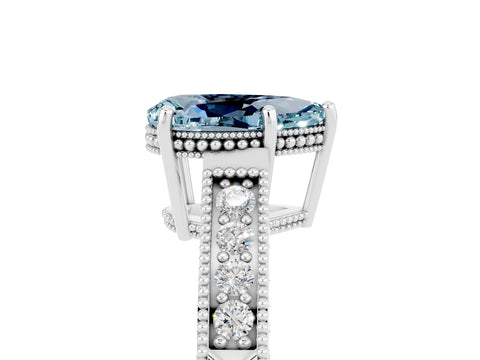 White gold Pear Cut Aquamarine Engagement Ring with Milgrain Channel Set Band and Prong Setting_5