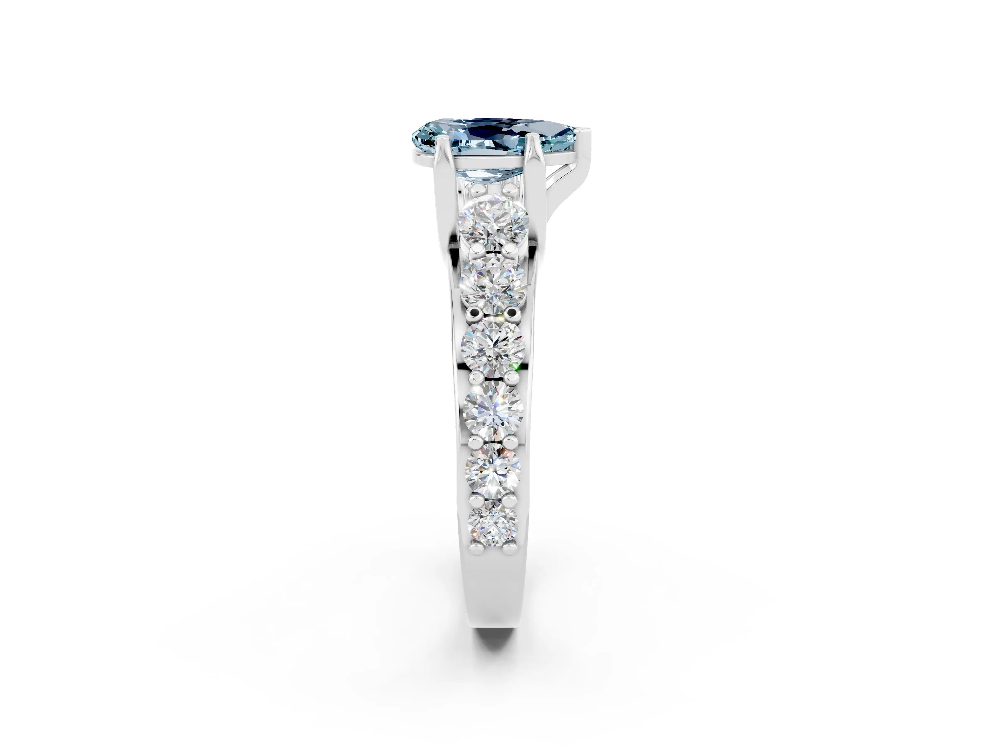 White gold Pear Cut Aquamarine Engagement Ring with Pavé Band and Four-Prong Setting_2