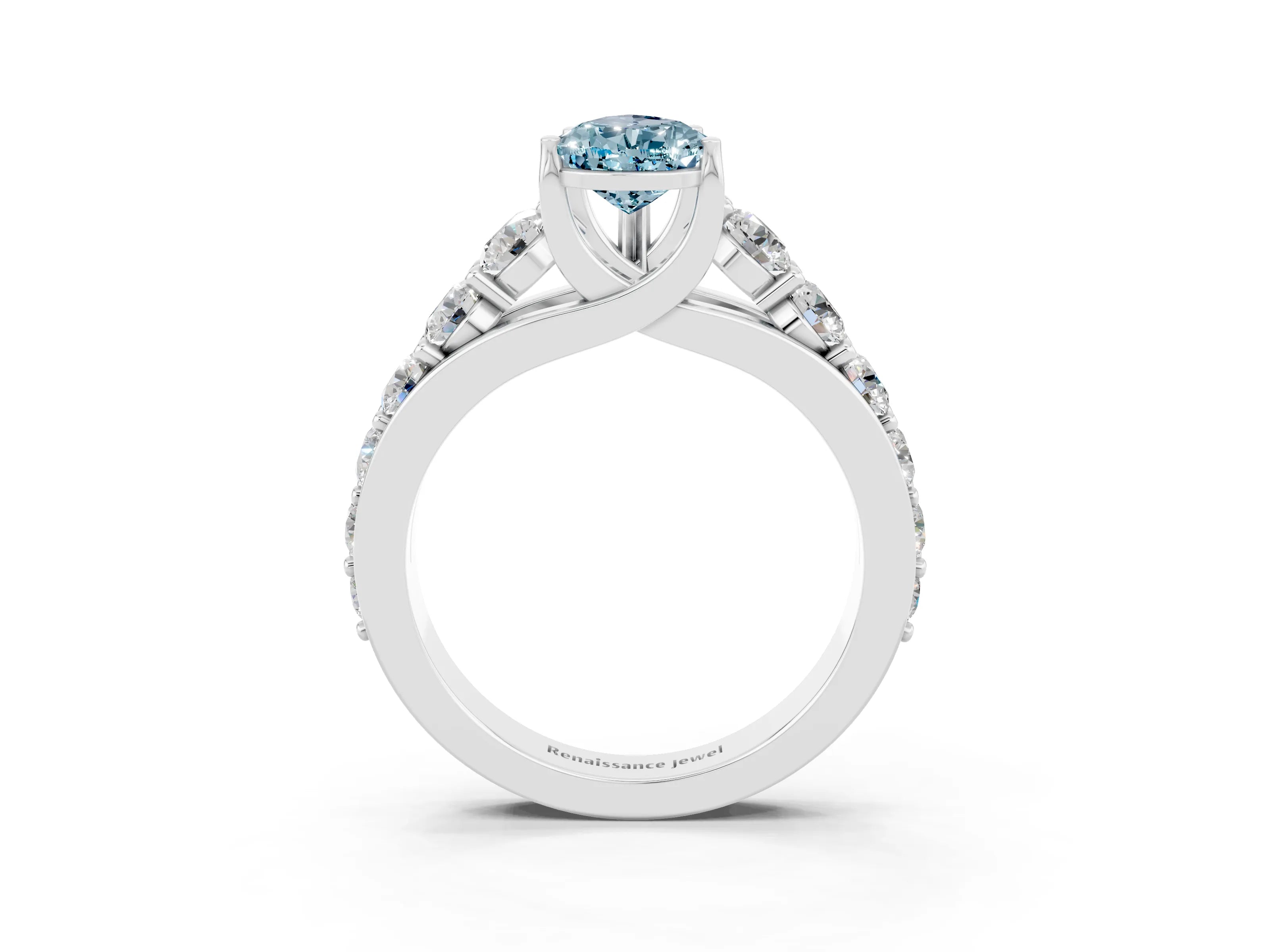 White gold Pear Cut Aquamarine Engagement Ring with Pavé Band and Four-Prong Setting_3