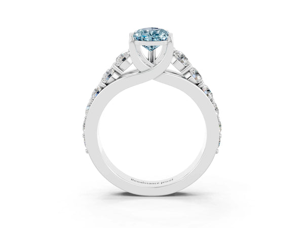 White gold Pear Cut Aquamarine Engagement Ring with Pavé Band and Four-Prong Setting