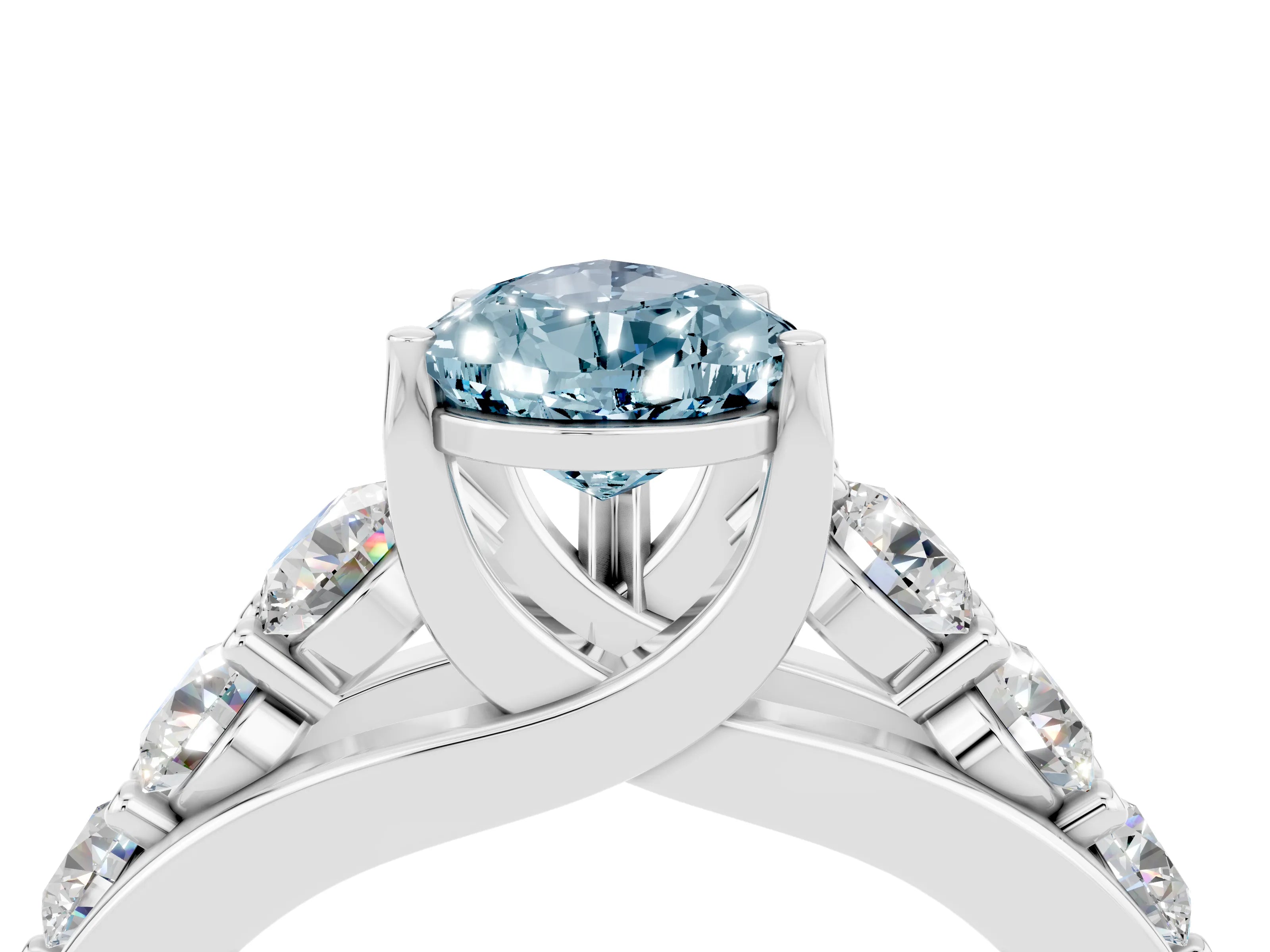 White gold Pear Cut Aquamarine Engagement Ring with Pavé Band and Four-Prong Setting_4