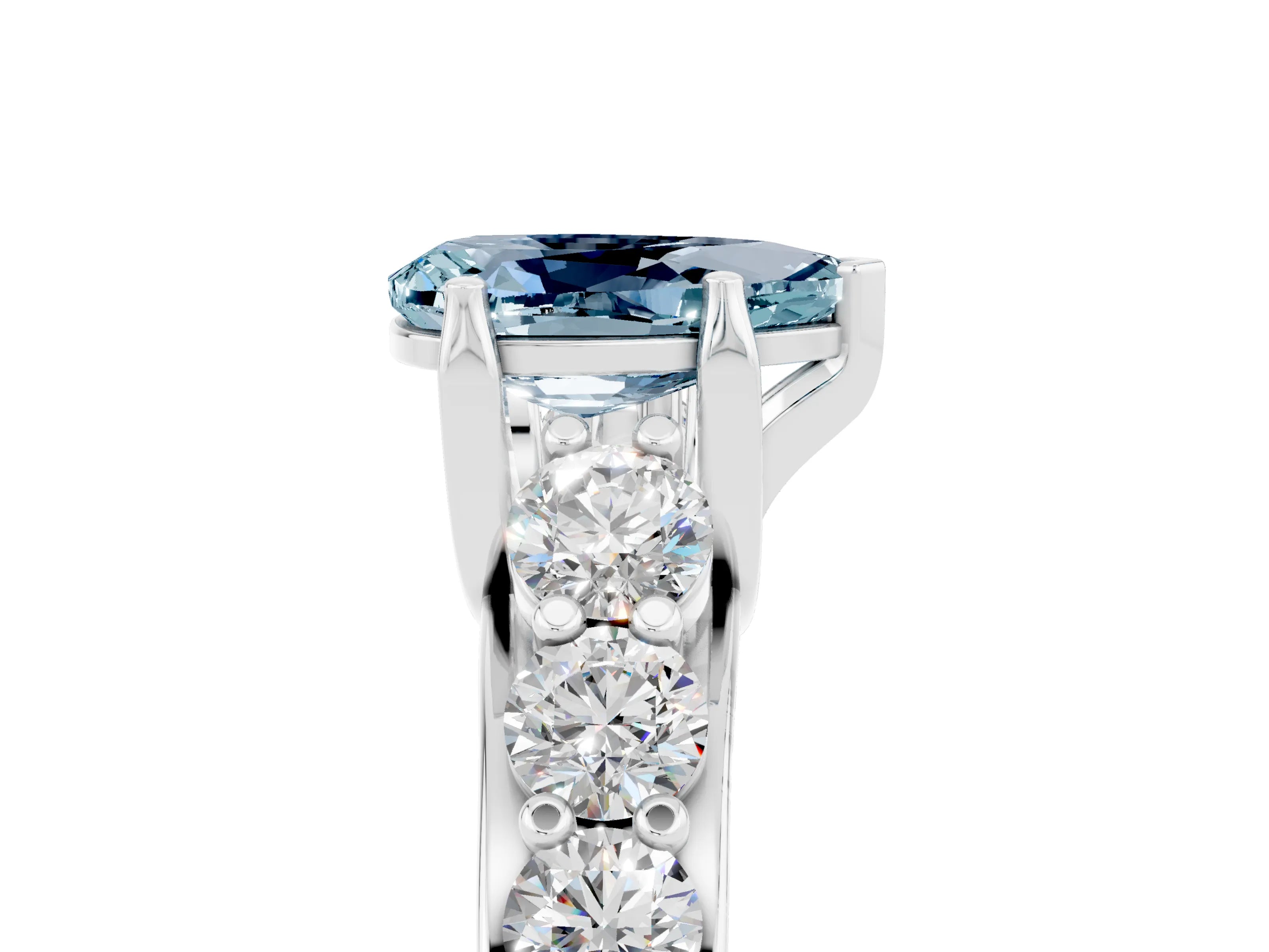 White gold Pear Cut Aquamarine Engagement Ring with Pavé Band and Four-Prong Setting_5