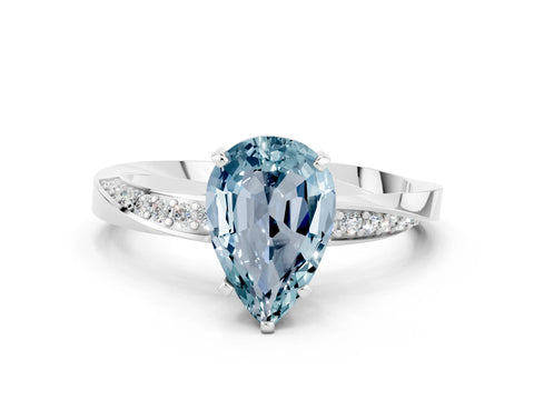 White gold Pear Cut Aquamarine Engagement Ring with Side Stone Accents and Four-Prong Setting_27