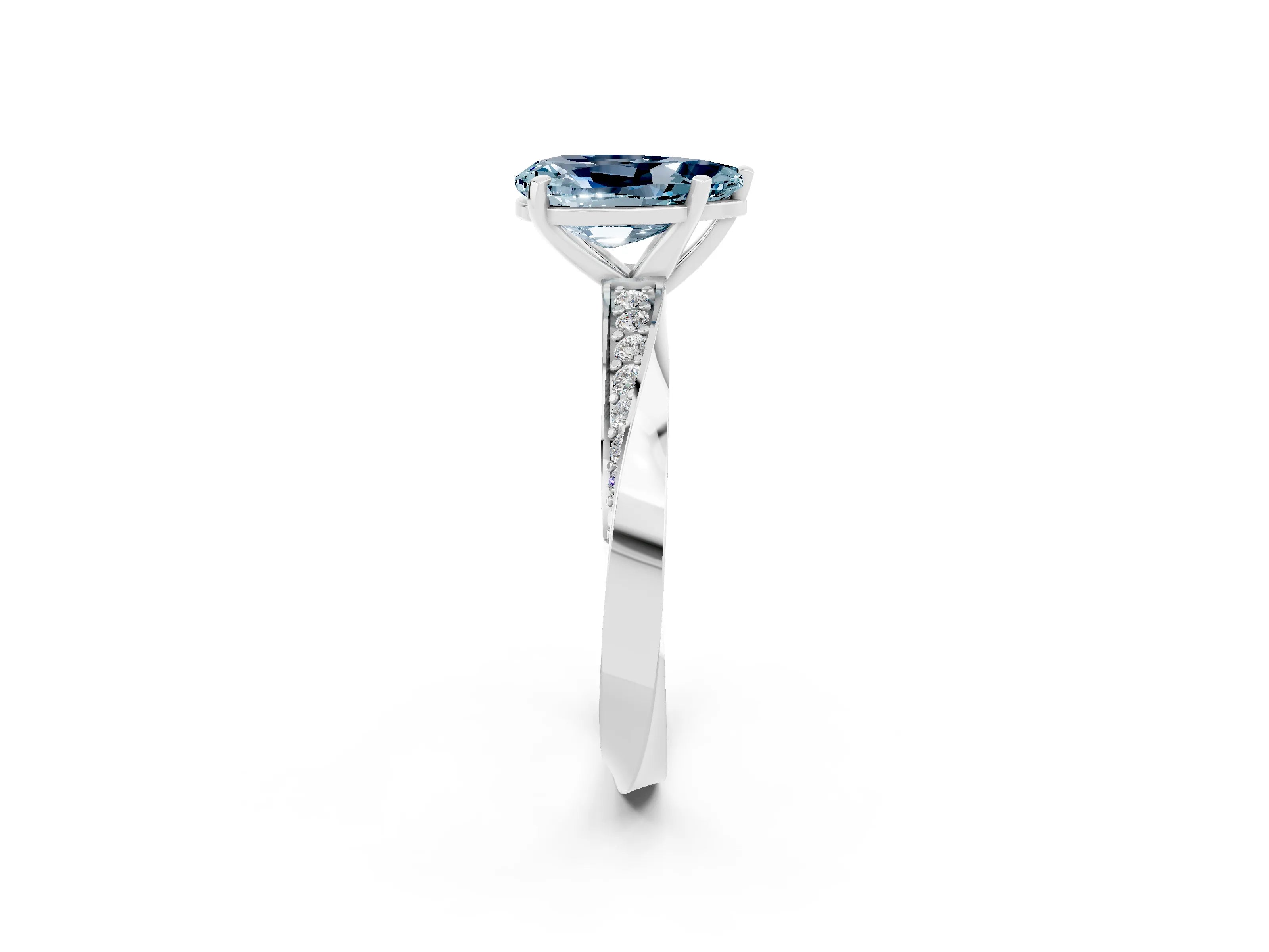 White gold Pear Cut Aquamarine Engagement Ring with Side Stone Accents and Four-Prong Setting_29