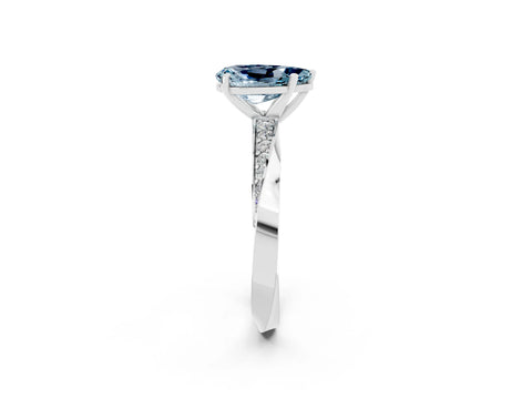 White gold Pear Cut Aquamarine Engagement Ring with Side Stone Accents and Four-Prong Setting_29