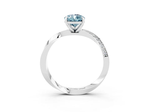 White gold Pear Cut Aquamarine Engagement Ring with Side Stone Accents and Four-Prong Setting_30