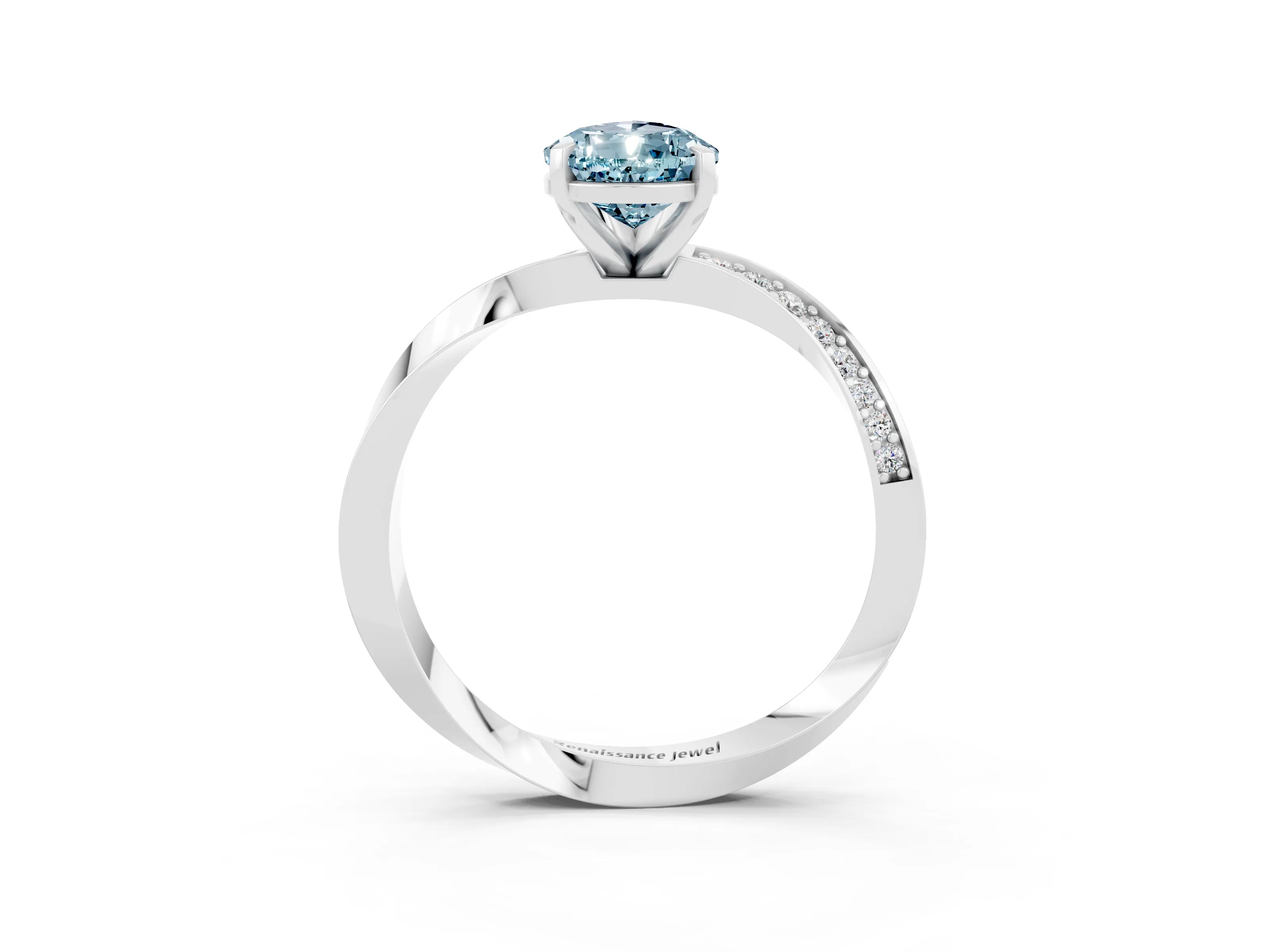 White gold Pear Cut Aquamarine Engagement Ring with Side Stone Accents and Four-Prong Setting_30