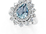 White gold Pear Cut Aquamarine Floral Double Halo Engagement Ring with Prong Setting_116