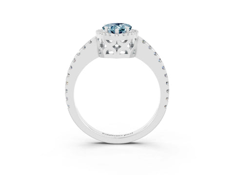 White gold Pear Cut Aquamarine Halo Engagement Ring with Pavé Band and Prong Setting_15