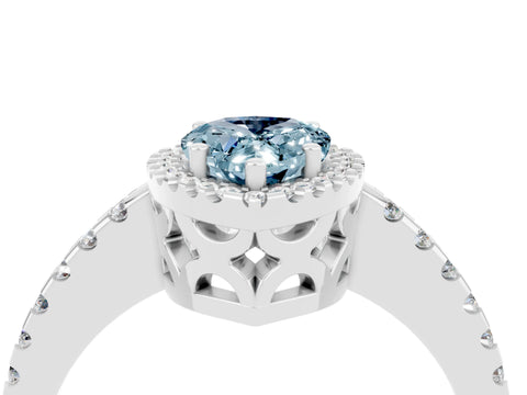 White gold Pear Cut Aquamarine Halo Engagement Ring with Pavé Band and Prong Setting_16