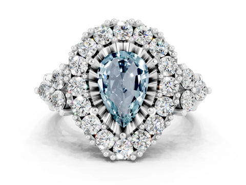 White gold Pear Cut Aquamarine Halo Ring with Pavé Band and Four-Prong Setting_12