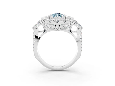 White gold Pear Cut Aquamarine Halo Ring with Pavé Band and Four-Prong Setting_15