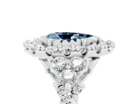 White gold Pear Cut Aquamarine Halo Ring with Pavé Band and Four-Prong Setting_17