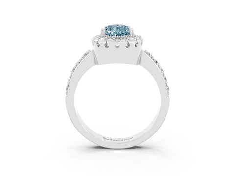 White gold Pear Cut Aquamarine Halo Ring with Pavé Band and Prong Setting_3