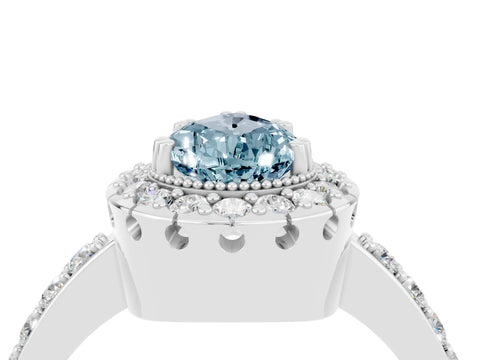 White gold Pear Cut Aquamarine Halo Ring with Pavé Band and Prong Setting_4