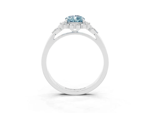 White gold Pear Cut Aquamarine Halo Ring with Pear Side Stones and Prong Setting_27