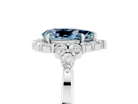 White gold Pear Cut Aquamarine Halo Ring with Pear Side Stones and Prong Setting_29