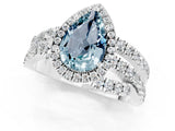 White gold Pear Cut Aquamarine Halo Ring with Round Split Shank and Prong Setting_61